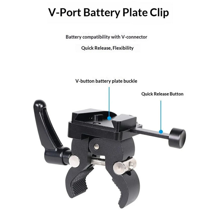 LB16 Aluminum Alloy Camera Clamp V-Lock Mount Quick Release Adapter for V-Port Battery Plate - Black - 5