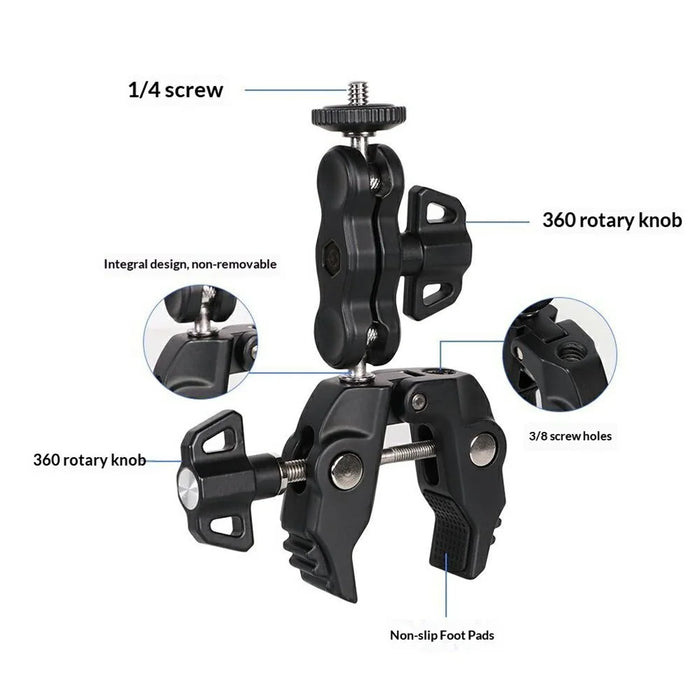 Z057 Aluminum Alloy Crab Clamp Magic Arm 360 Degree Rotating Super Clamp Photography Equipment - Black - 6