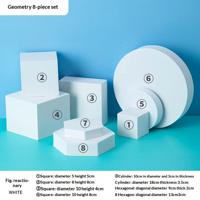 8Pcs Cube/Cylinder/Hexagon Shape Foam Photography Geometric Props Set for Product Shooting - White - 2