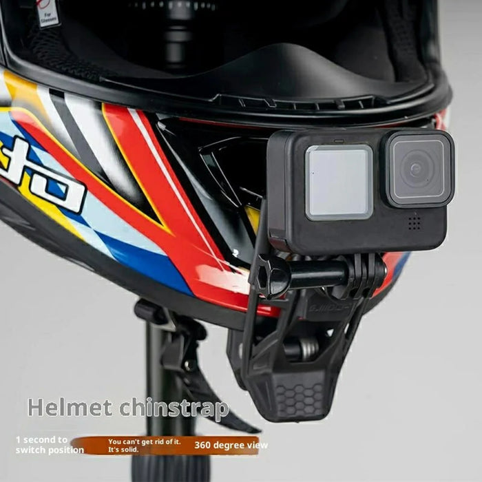 E116 Helmet Chin Mount for GoPro Hero / DJI Osmo Action / Insta360 Action Camera Quick Release Chin Strap Clamp - Black - 4
