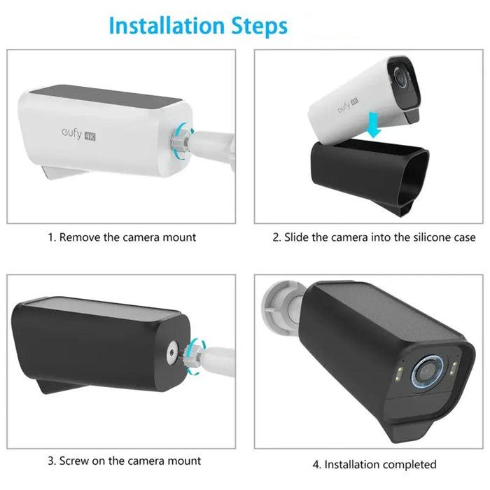 For EufyCam S3 Pro Silicone Case Security Camera Weatherproof Outdoor Protective Cover - Black - 7