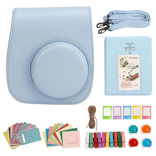 For Fujifilm Instax Mini 12  /  11 6-in-1 Accessories Kit Camera Case Macaron Color Album Photo Frames Stickers Filter Kit Set - Blue - 1
