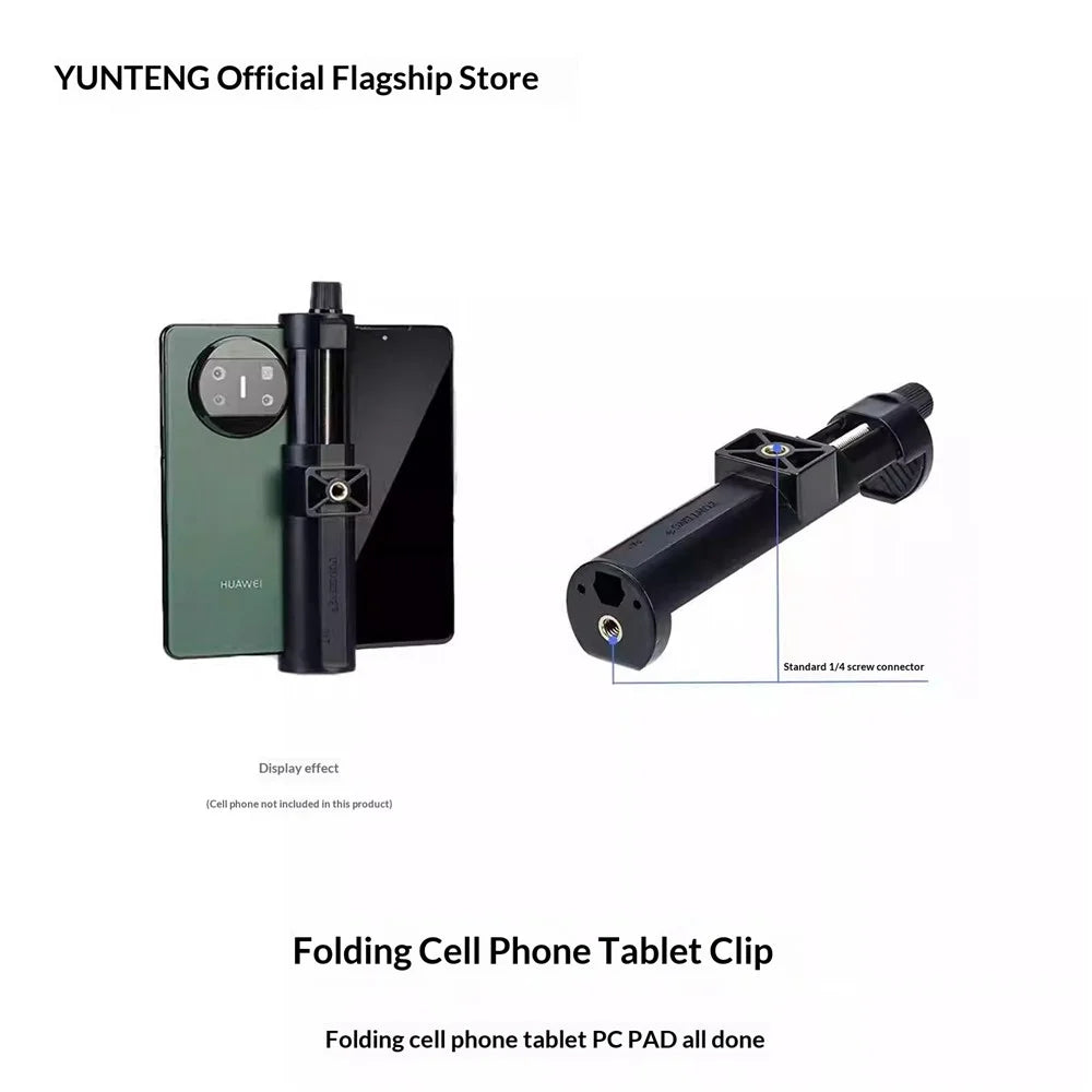 YUNTENG VCT-205 Folding Phone Tablet Clip 1 / 4 Screw Mount Universal Holder for Live Streaming Photography - Black - 6
