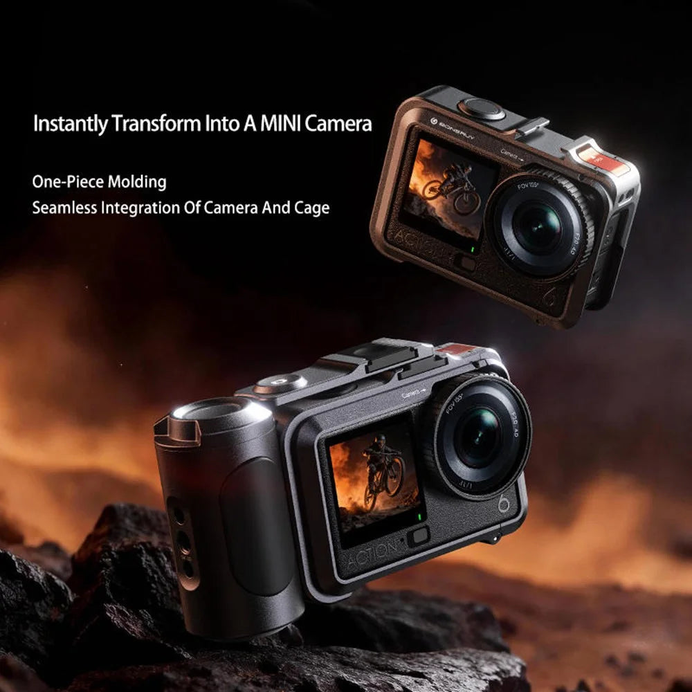 DJ-6 Detachable Magnetic Camera Cage Frame Case for DJI Osmo Action 6 Lightweight Aluminum Camera Protective Frame for Travel Outdoor Photography - Black - 4