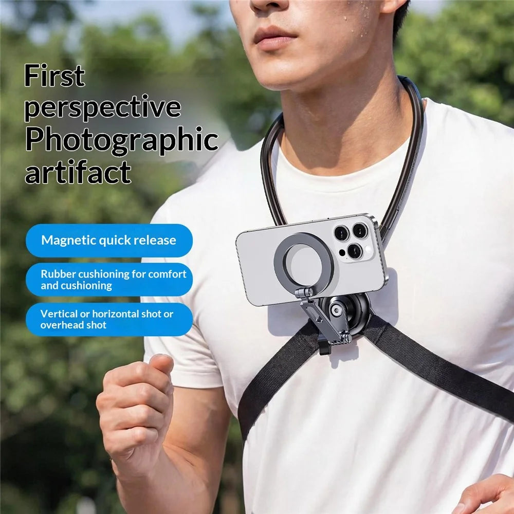 G03 Magnetic Neck Stand First Person POV Shooting Phone Holder Anti-Shake 360 Degree Rotation Wearable Neck Mount for 4-6.5 inch Smartphones - Black - 2