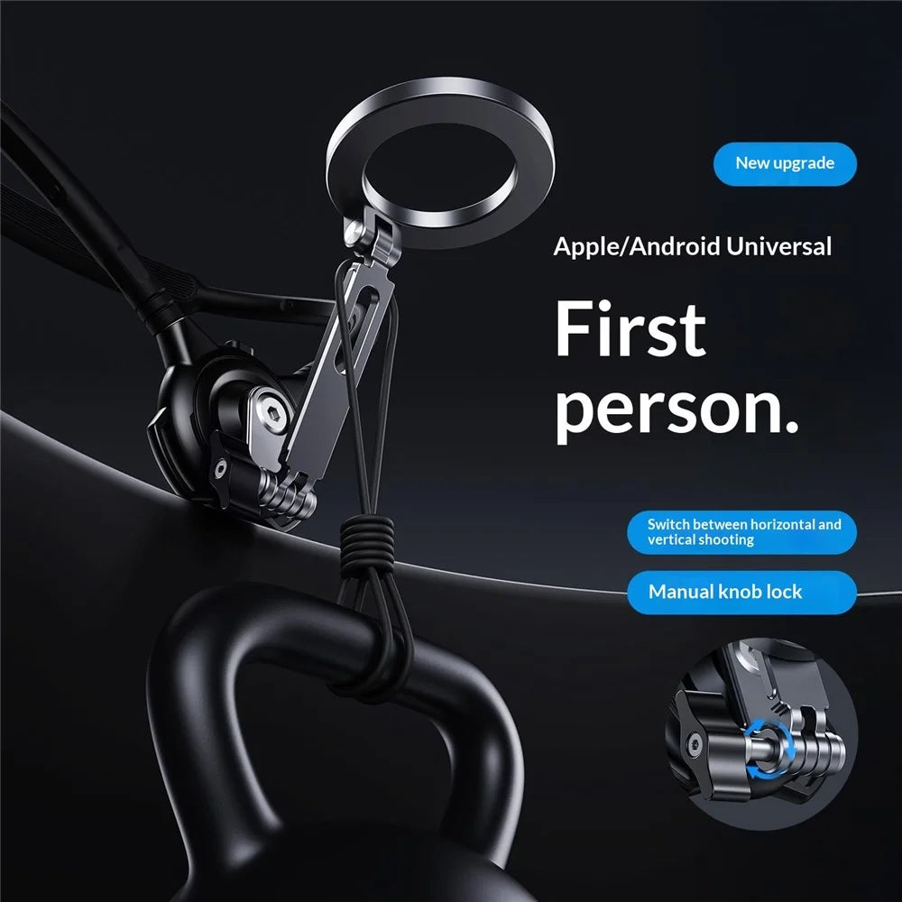 G03 Magnetic Neck Stand First Person POV Shooting Phone Holder Anti-Shake 360 Degree Rotation Wearable Neck Mount for 4-6.5 inch Smartphones - Black - 7