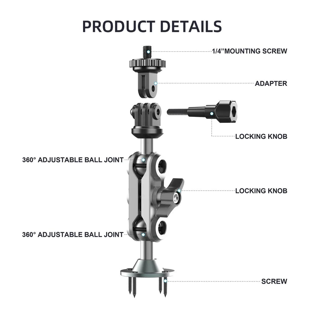 Camera Monitor Mount Wall Ceiling Bracket Double Ball Head 1 / 4 Interface Adjustable Swivel Stand - 4