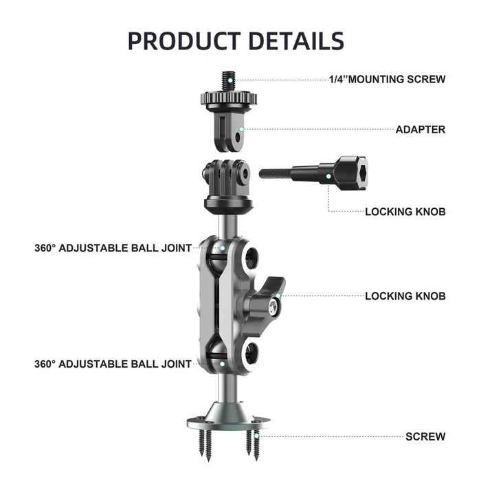Camera Monitor Mount Wall Ceiling Bracket Double Ball Head 1 / 4 Interface Adjustable Swivel Stand - 4