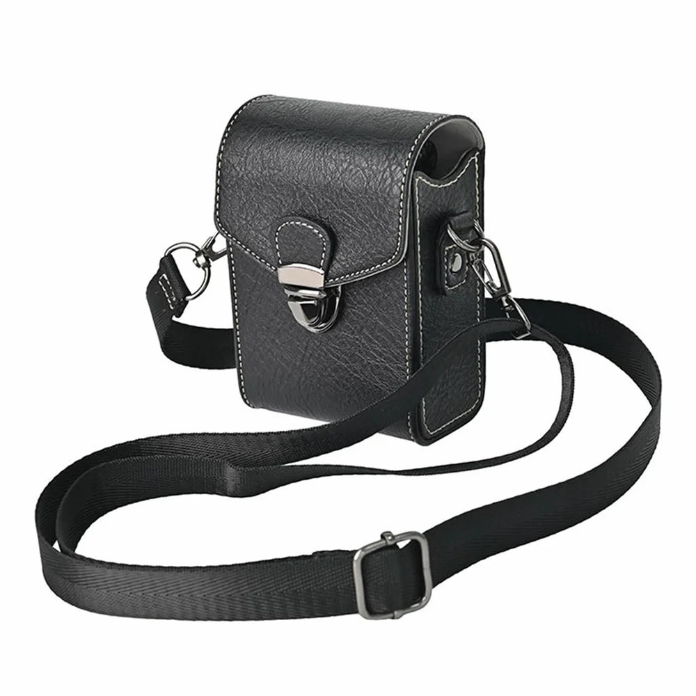 Universal Vintage Litchi Pattern Camera Bag PU Leather Protective Case with Shoulder Strap for Small Digital Cameras - Black - 1