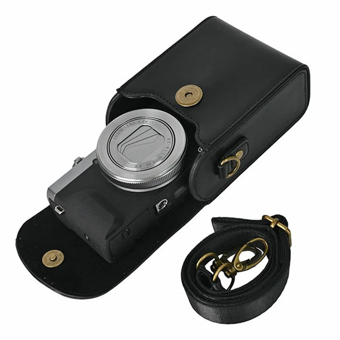Universal PU Leather Camera Protective Case with Magnetic Clasp Flip-Top Shoulder Bag for Small Digital Cameras - Black - 3