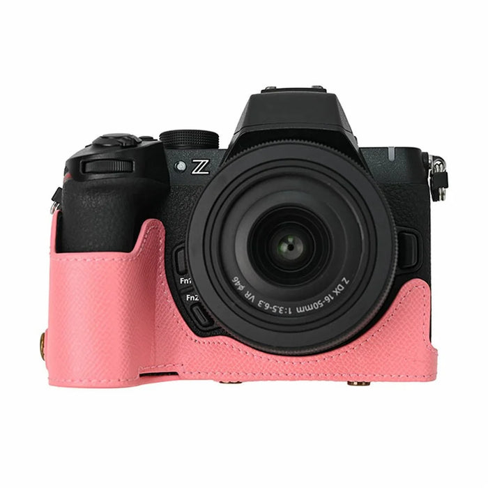 For Nikon Z 50 II Camera Case Palm Texture PU Leather Full Body Protective Cover with Small Circular Pouch - Pink - 4