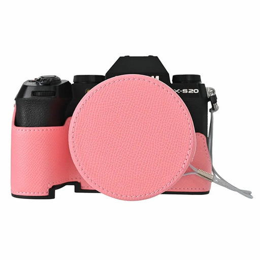Camera Bottom Case for Fujifilm X-S20 Palm Texture PU Leather Lens Cap Camera Half Body Protective Cover Set and Wrist Strap - Pink - 1