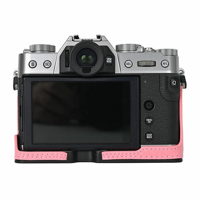 PU Leather Half Bottom Case for Fujifilm X-T30 Palm Texture Grip Camera Base Window Design Protective Cover - Pink - 2