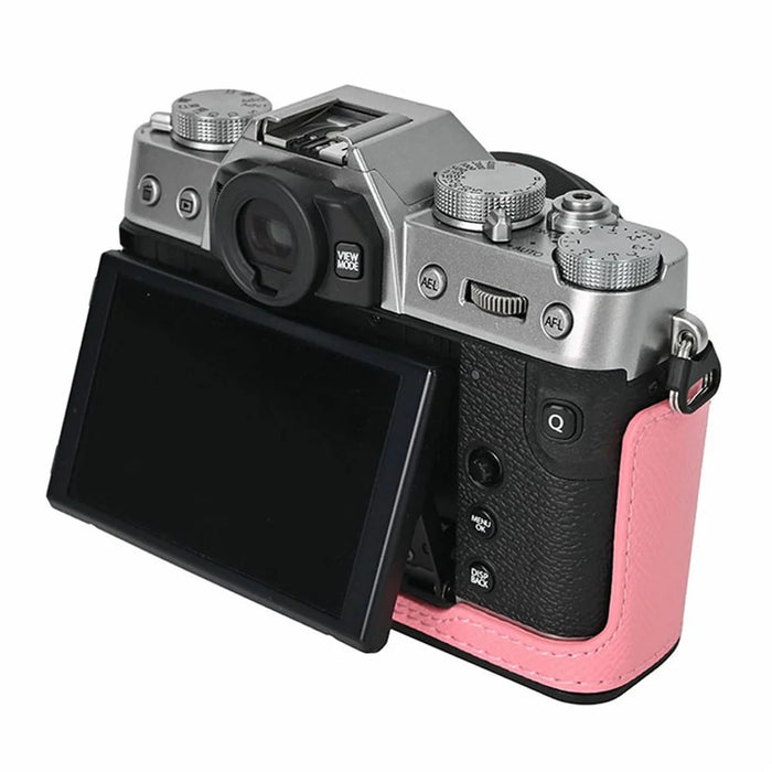PU Leather Half Bottom Case for Fujifilm X-T30 Palm Texture Grip Camera Base Window Design Protective Cover - Pink - 3