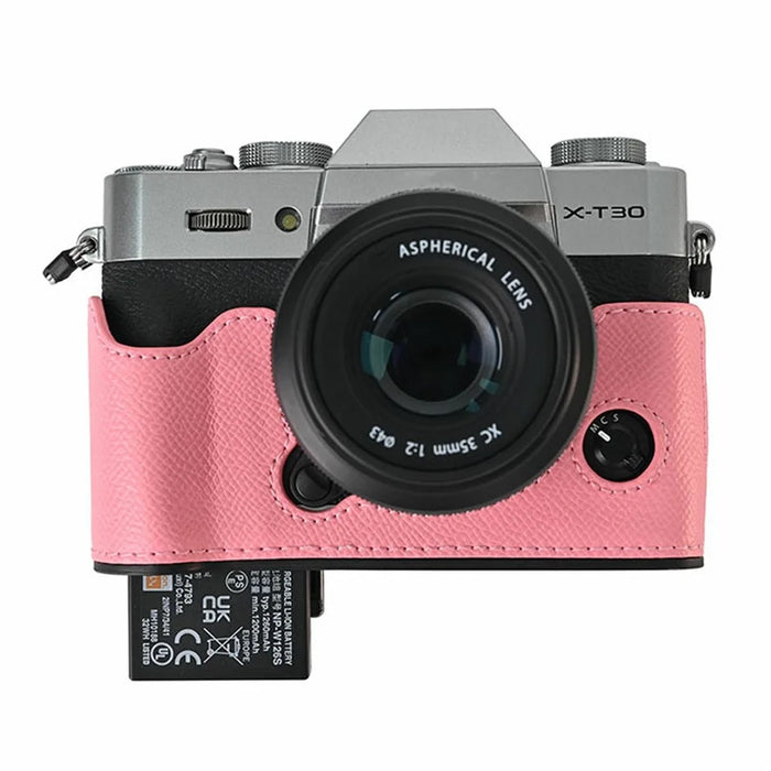 PU Leather Half Bottom Case for Fujifilm X-T30 Palm Texture Grip Camera Base Window Design Protective Cover - Pink - 4
