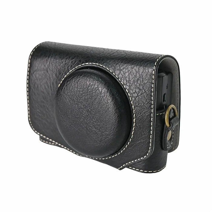 Camera Case for Canon SX740 HS Vintage Litchi Texture PU Leather Full Coverage Protective Cover with Shoulder Strap - Black - 3