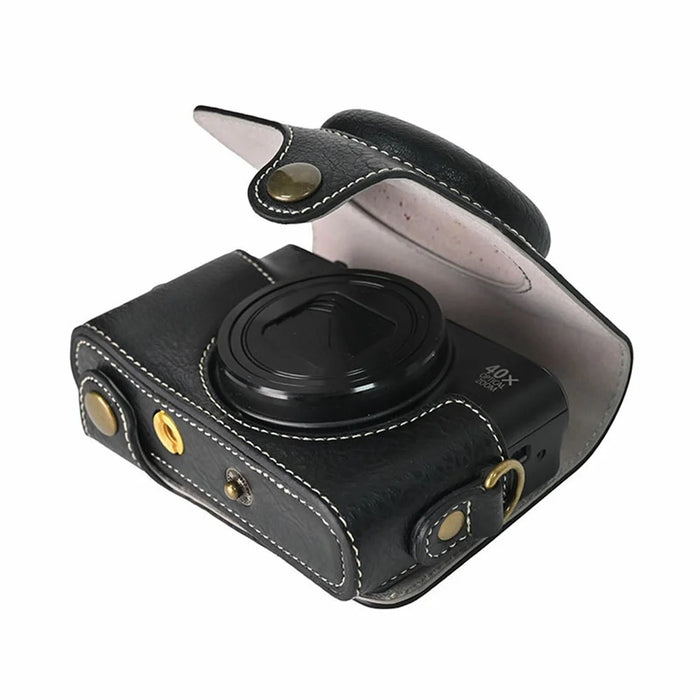 Camera Case for Canon SX740 HS Vintage Litchi Texture PU Leather Full Coverage Protective Cover with Shoulder Strap - Black - 5