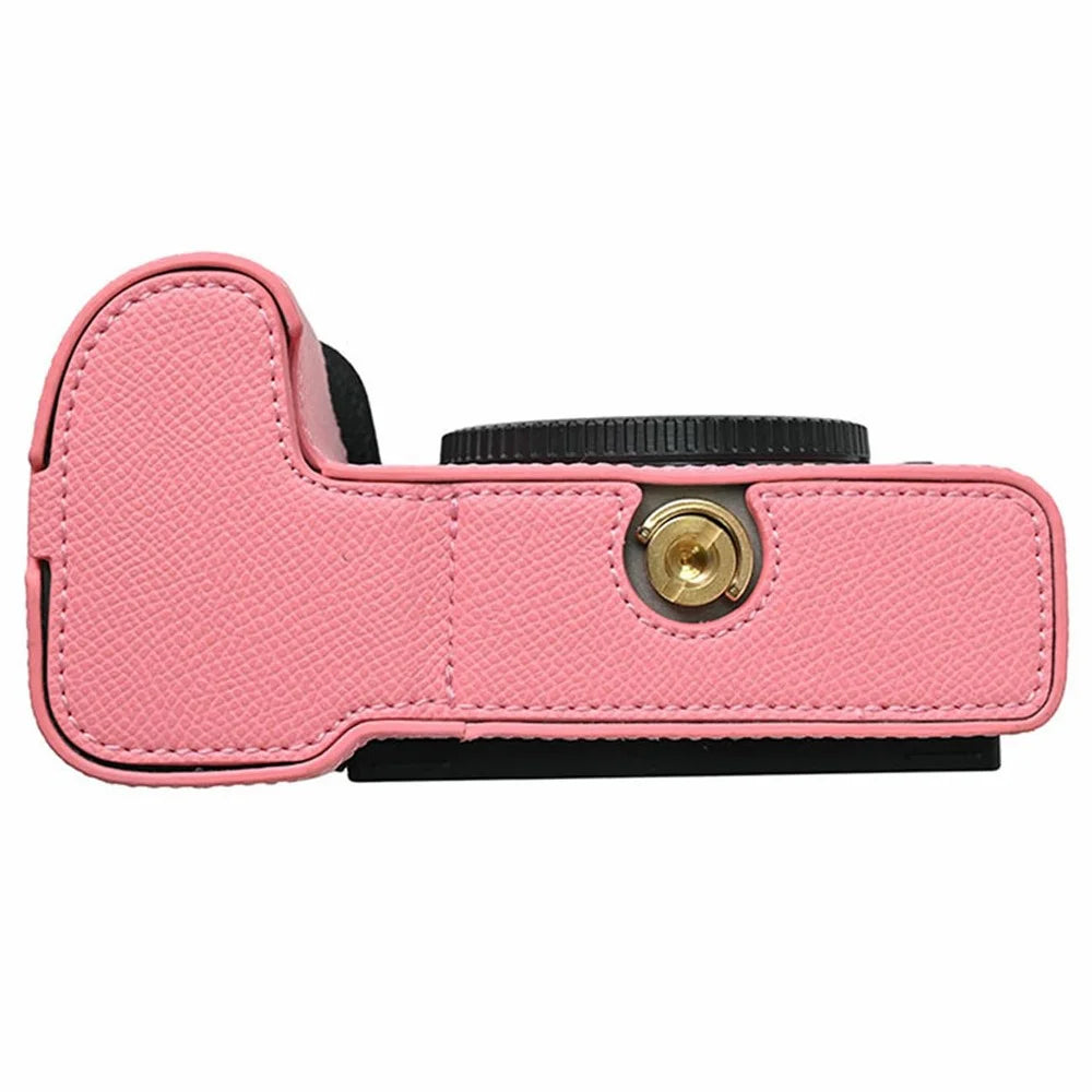 PU Leather Camera Base for Nikon Z 6 II  /  Nikon Z 5 Magnetic Palm Texture Grip Half Case Protective Cover with Flip-Open Battery Access - Pink - 4