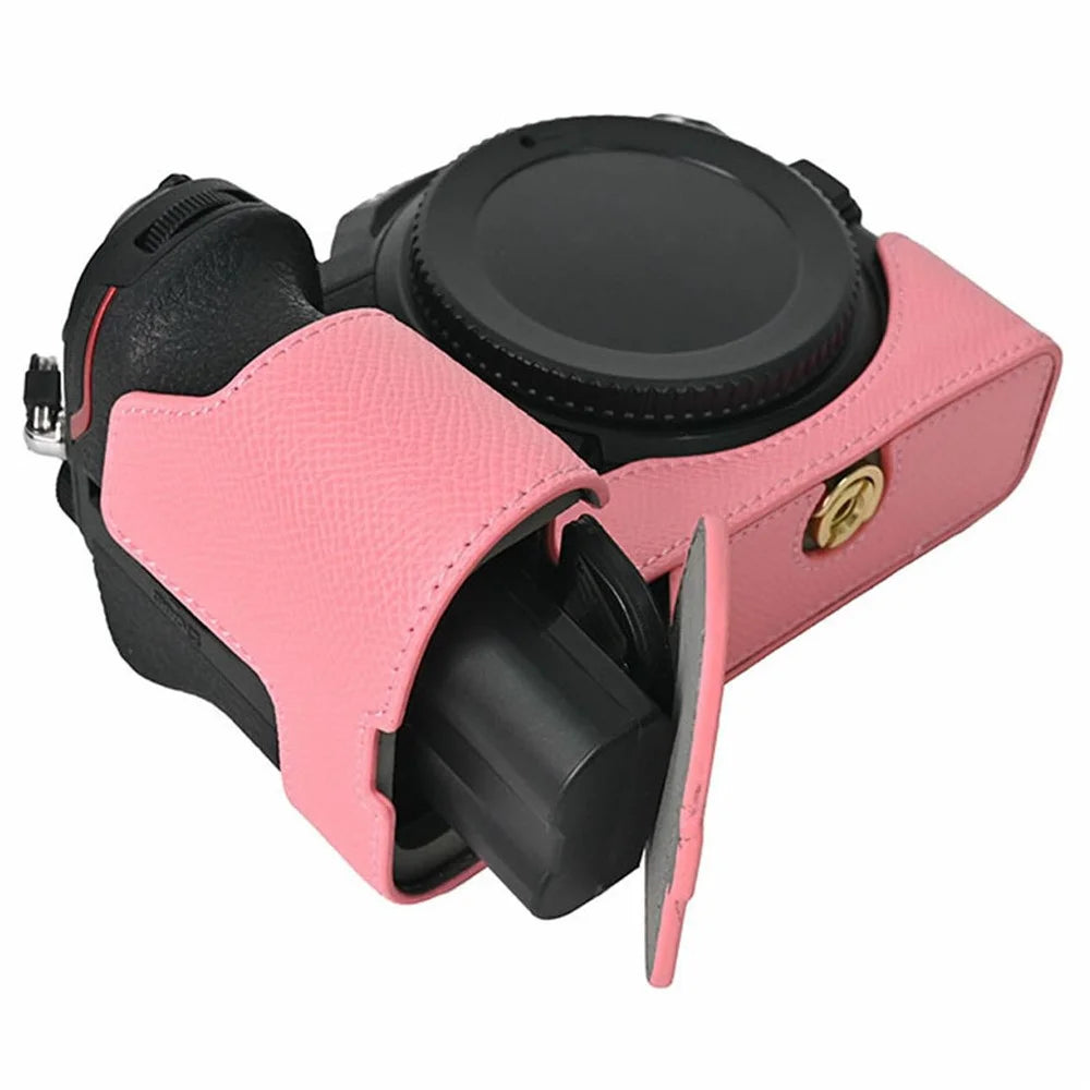 PU Leather Camera Base for Nikon Z 6 II  /  Nikon Z 5 Magnetic Palm Texture Grip Half Case Protective Cover with Flip-Open Battery Access - Pink - 5