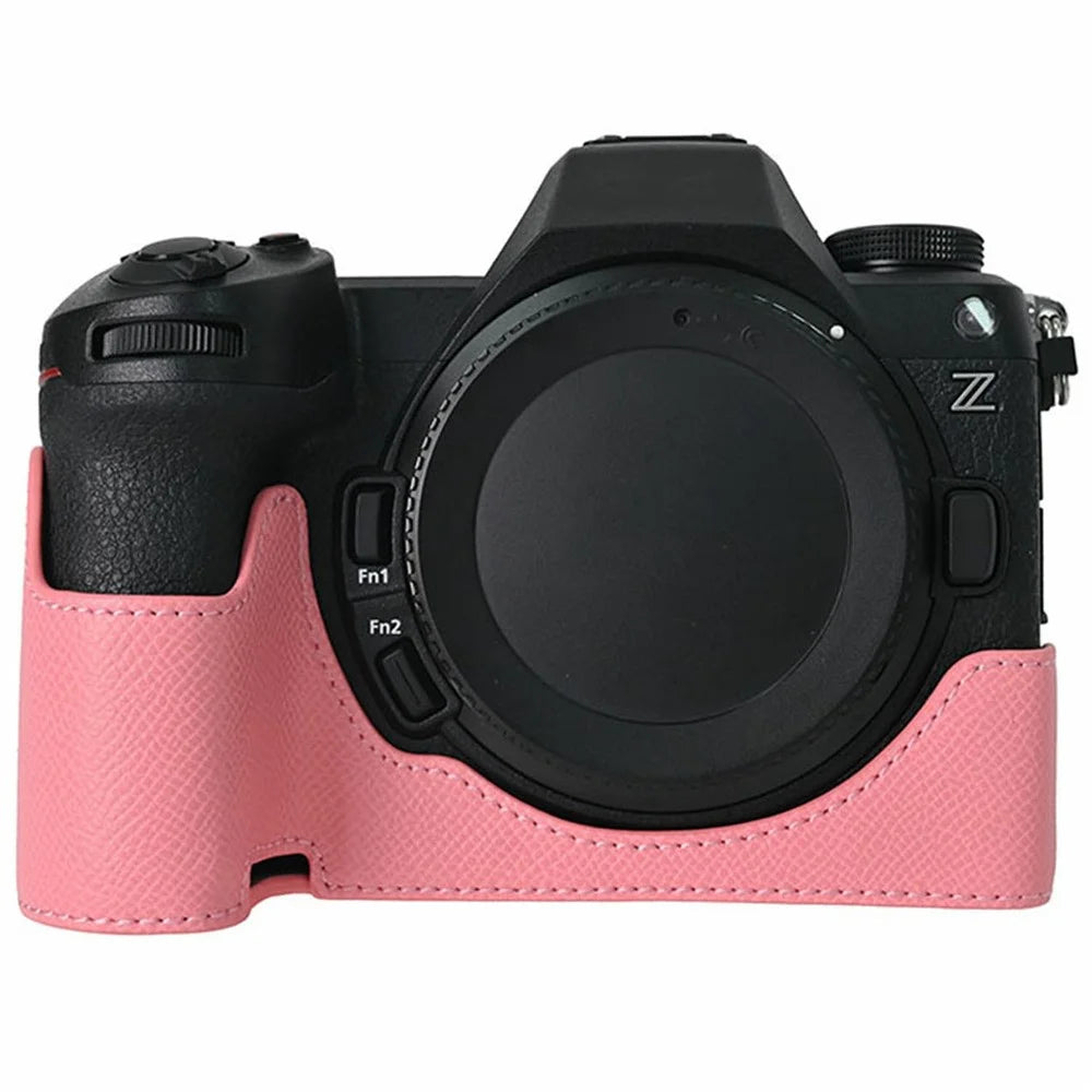 PU Leather Camera Case for Nikon Z 6 III Palm Texture Magnetic Bottom Base Half Cover with Battery Access - Pink - 1