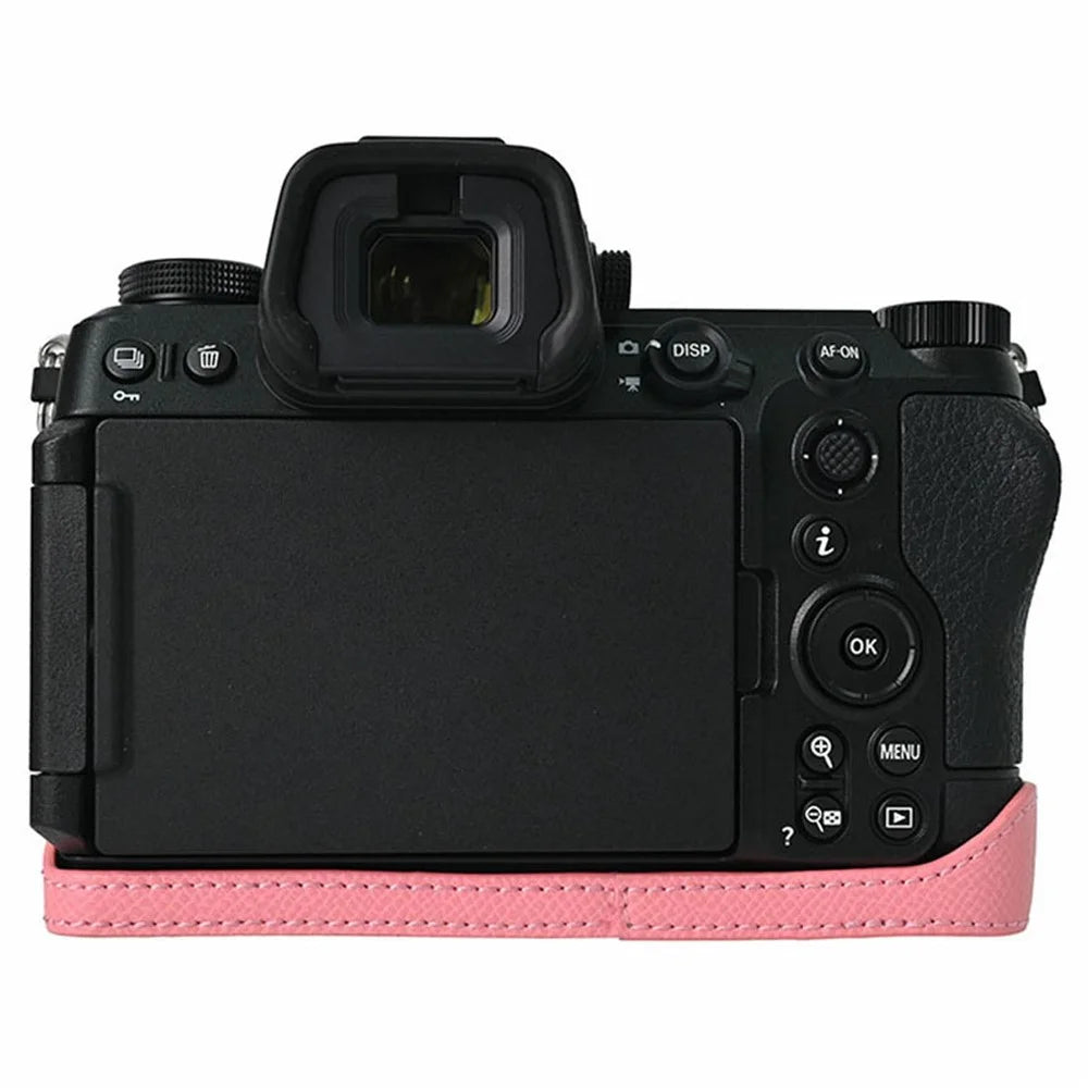 PU Leather Camera Case for Nikon Z 6 III Palm Texture Magnetic Bottom Base Half Cover with Battery Access - Pink - 3