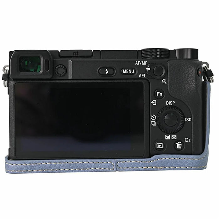 For Sony A6400 Camera Bottom Case PU Leather Lychee Texture Pattern Magnetic Base Half Cover Protective Shell with Battery Access - Navy Blue - 3