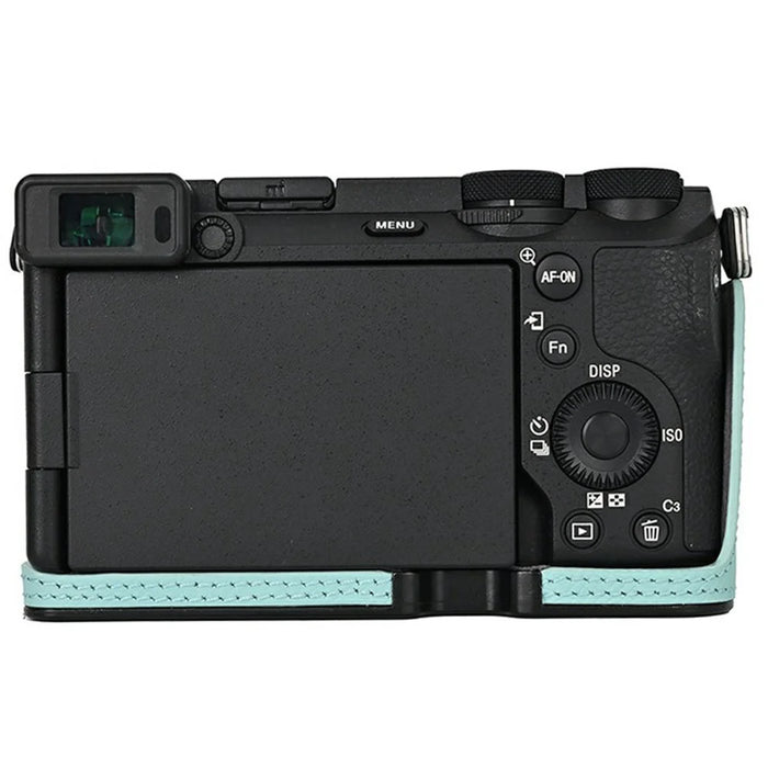 Camera Half Case for Sony A6700 Palm Texture Leather Ergonomic Grip Design Camera Base Protective Cover - Blue - 2