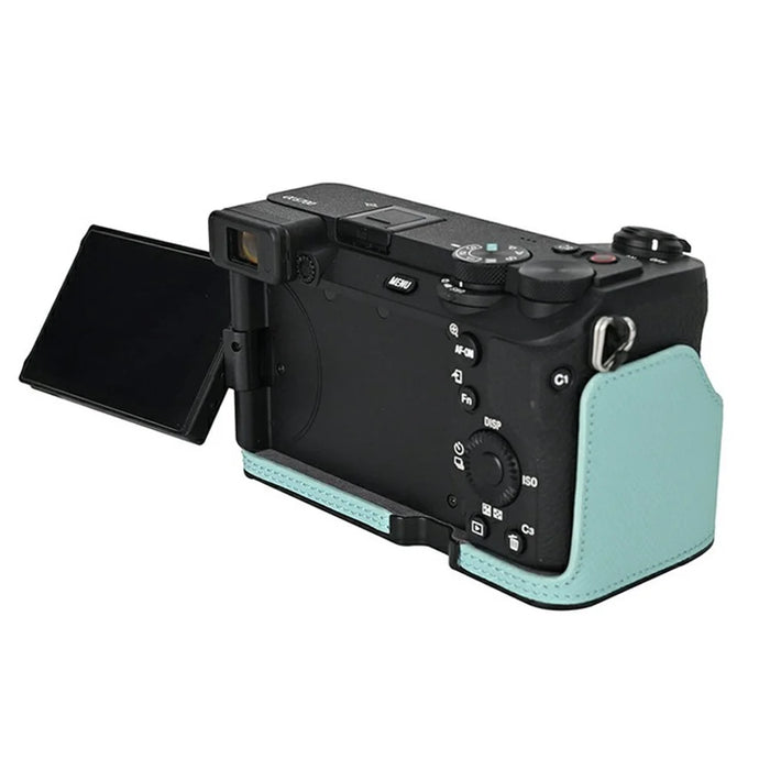 Camera Half Case for Sony A6700 Palm Texture Leather Ergonomic Grip Design Camera Base Protective Cover - Blue - 3