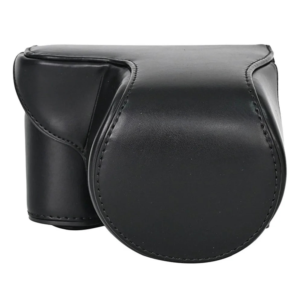 For Sony ZV-E10 Camera Case Vintage PU Leather Full Body Protective Cover with Lens Cap - Black - 1