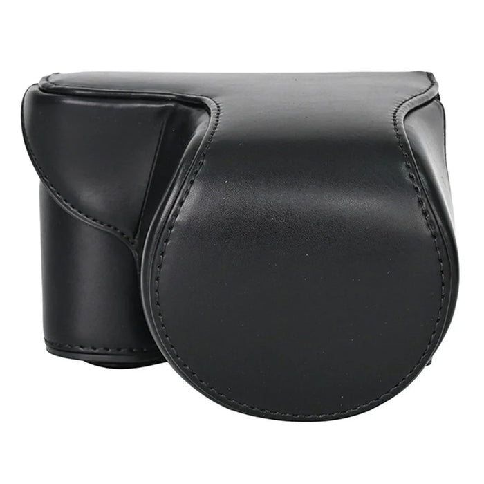 For Sony ZV-E10 Camera Case Vintage PU Leather Full Body Protective Cover with Lens Cap - Black - 1