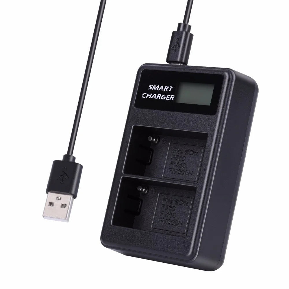 F550 For Sony NP-FM500H / NP-FM50 / NP-F550 Intelligent LCD Display Camera Battery Charger USB Cable Dual-Slot Charger - 1