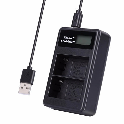 F550 For Sony NP-FM500H / NP-FM50 / NP-F550 Intelligent LCD Display Camera Battery Charger USB Cable Dual-Slot Charger - 1
