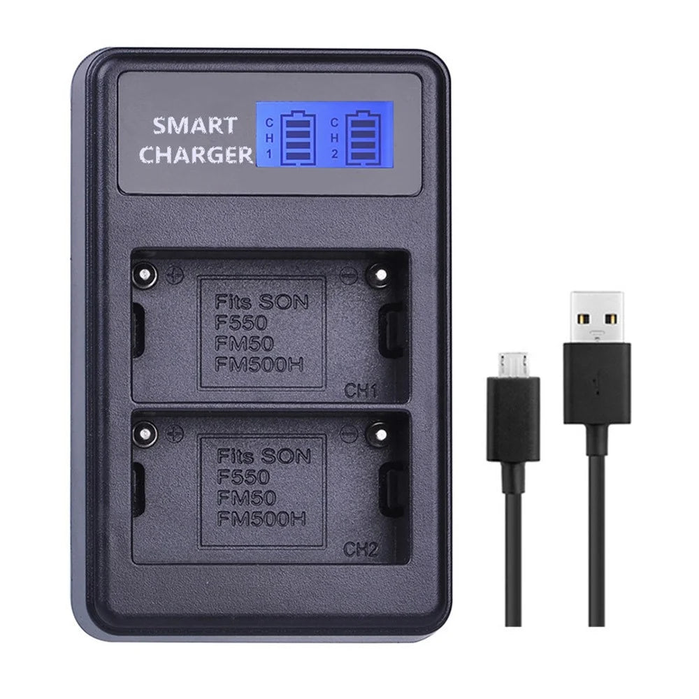 F550 For Sony NP-FM500H / NP-FM50 / NP-F550 Intelligent LCD Display Camera Battery Charger USB Cable Dual-Slot Charger - 5
