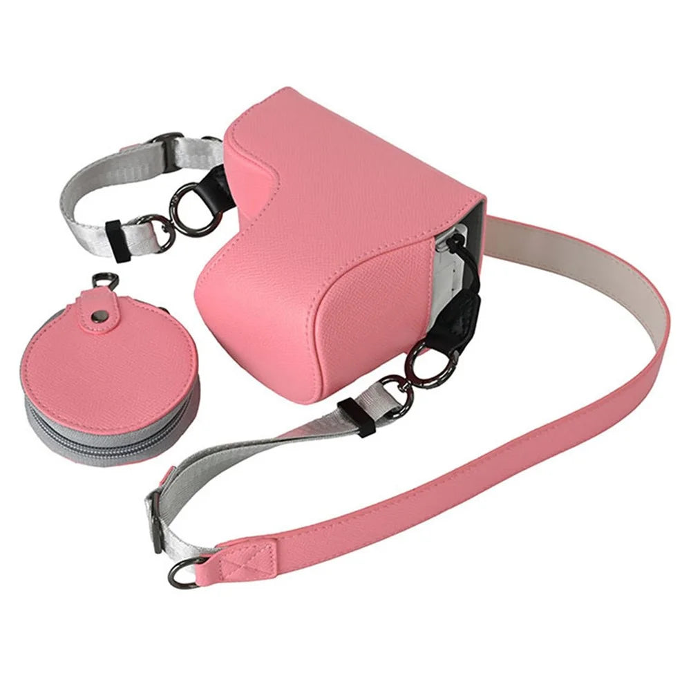 Palm Texture PU Leather Camera Case for Sony ZV-E10 Full Protection Cover with Hand Strap & Small Pouch - Pink - 1