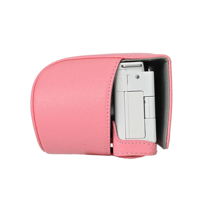 Palm Texture PU Leather Camera Case for Sony ZV-E10 Full Protection Cover with Hand Strap & Small Pouch - Pink - 4
