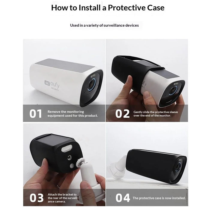 Silicone Case for EufyCam 3 Shockproof Protective Cover Outdoor Camera Housing - Black - 7