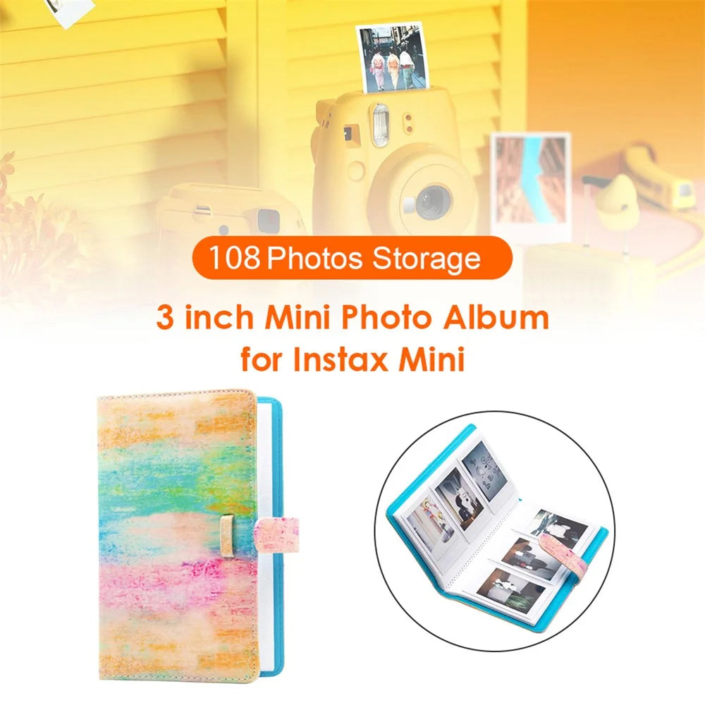 3-inch Mini Photo Album for Gopro Hero 12 / Fujifilm Instax Mini 11 9 8+ 8 90 70 26 25 7s 50s PU Leather 108 Pockets Album - Paint Rainbow - 4