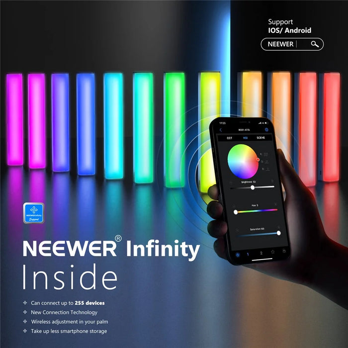 NEEWER N-46 RGB LED Video Light Stick Touch Bar Lamp APP Control Magnetic Handheld Photography Light - 3