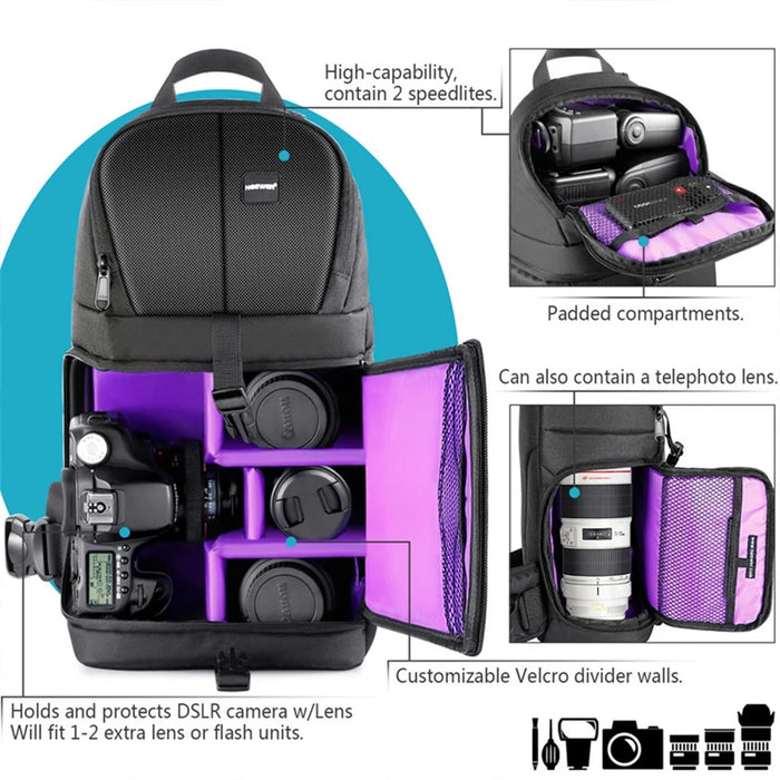 NEEWER NW-XJB02S Large Capacity Camera Carrying Bag Sling Bag Daypack for DSLR Cameras and Lens - Purple - 4