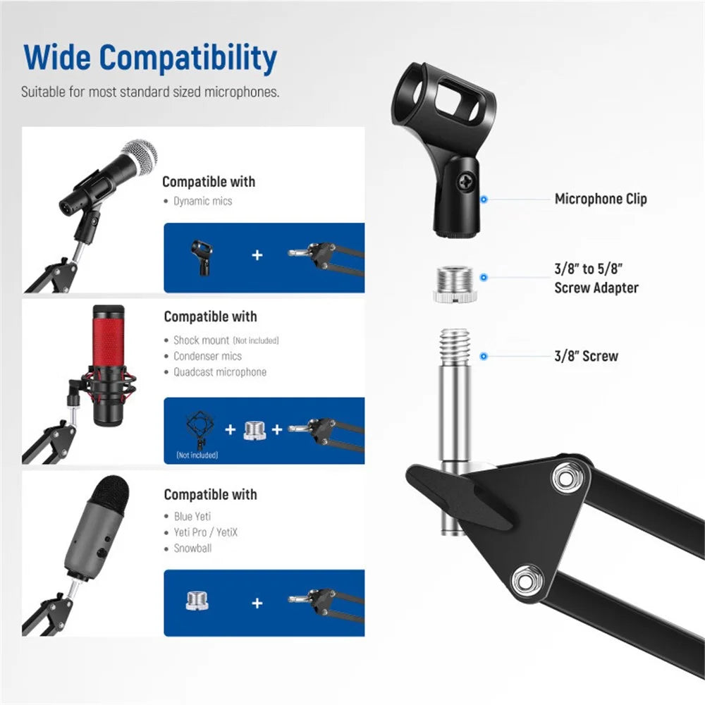 NEEWER NW-35 Desktop Clip-on Microphone Stand Adjustable Condenser Mic Holder Steel Folding Bracket - 6