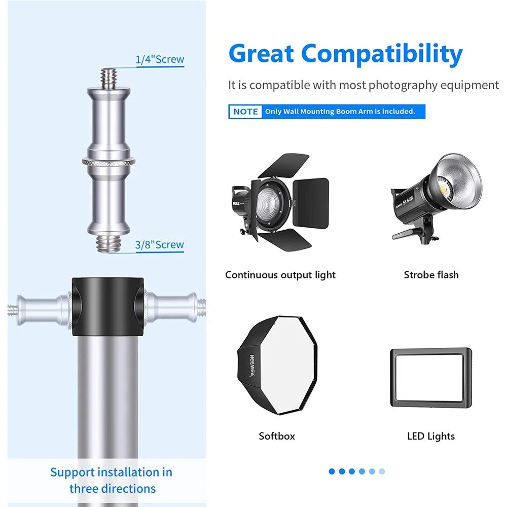 NEEWER NW-89789 Triangle Wall Mount Boom Arm for Photography Studio Video Light Softbox Umbrella Reflector - Silver - 3