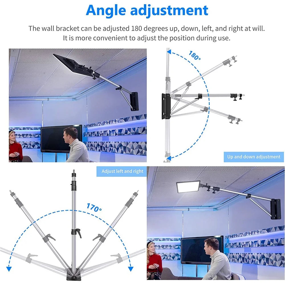 NEEWER NW-89789 Triangle Wall Mount Boom Arm for Photography Studio Video Light Softbox Umbrella Reflector - Silver - 4