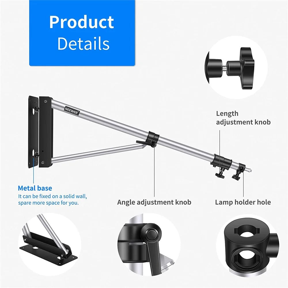 NEEWER NW-89789 Triangle Wall Mount Boom Arm for Photography Studio Video Light Softbox Umbrella Reflector - Silver - 6