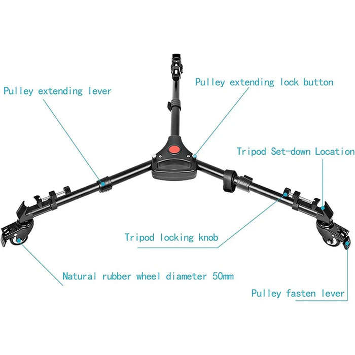 NEEWER NW-600 Middle Size Aluminum Alloy Stretchable Pulley Photography Tripod Mute 3 Wheels Pulley Base - 3