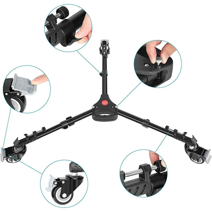 NEEWER NW-600 Large Size Photography Tripod Stretchable Pulley Stand Mute 3 Wheels Aluminum Alloy Pulley Base - 6