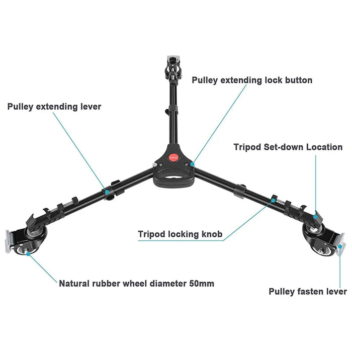 NEEWER NW-600 Large Size Photography Tripod Stretchable Pulley Stand Mute 3 Wheels Aluminum Alloy Pulley Base - 7