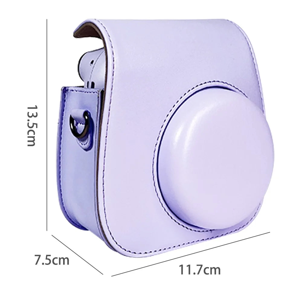 For Fujifilm Instax Mini 12  /  11  /  9  /  8 Carrying Case Shockproof PU Leather Cover Camera Shoulder Bag with Strap - Purple - 3