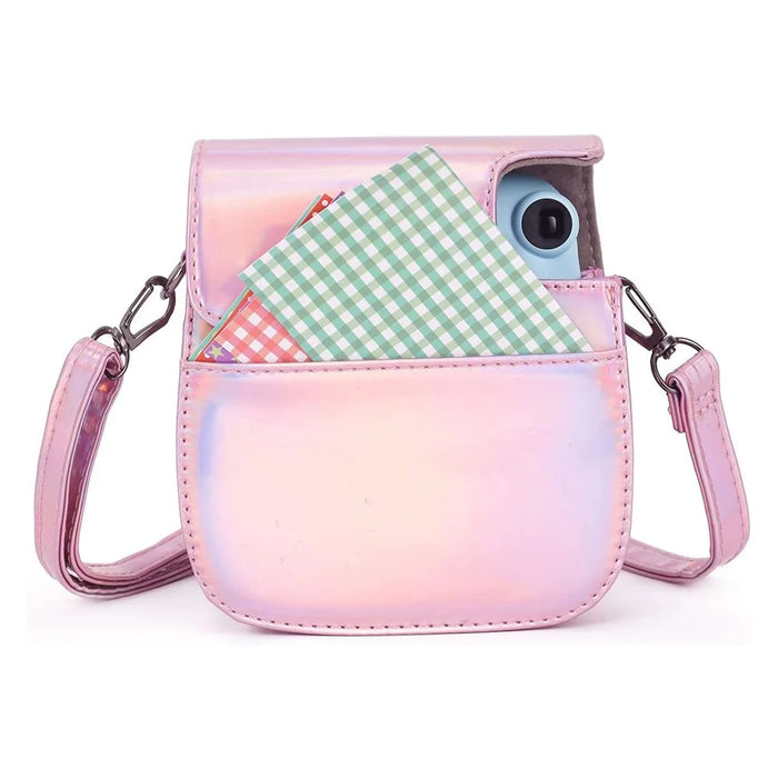 For Fujifilm Instax Mini 12 / 11 / 9 / 8 PU Leather Camera Case Cover Shoulder Bag with 3-inch Album - Aurora Pink - 4
