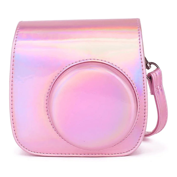 For Fujifilm Instax Mini 12 / 11 / 9 / 8 PU Leather Camera Case Cover Shoulder Bag with 3-inch Album - Aurora Pink - 5