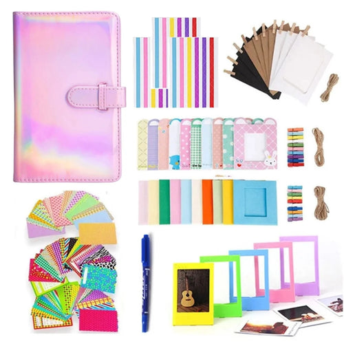 For FujiFilm Instax Mini 12 / 11 / 9 / 8+ / 8 10-in-1 Colorful Bundle Kit Accessories Includes Photo Album, Hang Frames, Border Stickers - Aurora Pink - 1